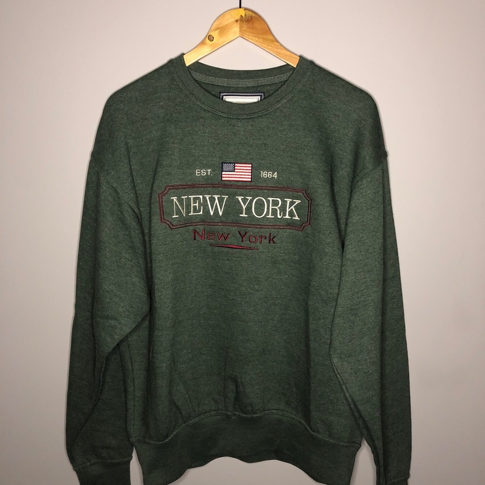 Green New York Embroidered Crewneck